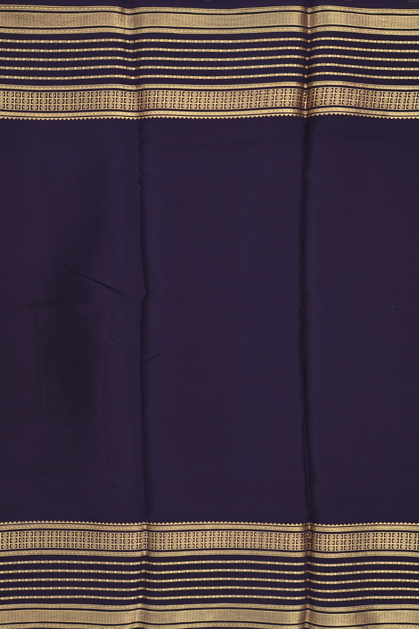 Mysore Silk Saree In Navy Blue With Stripes Border