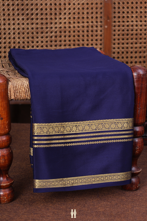 Mysore Silk Saree In Navy Blue With Zari Border