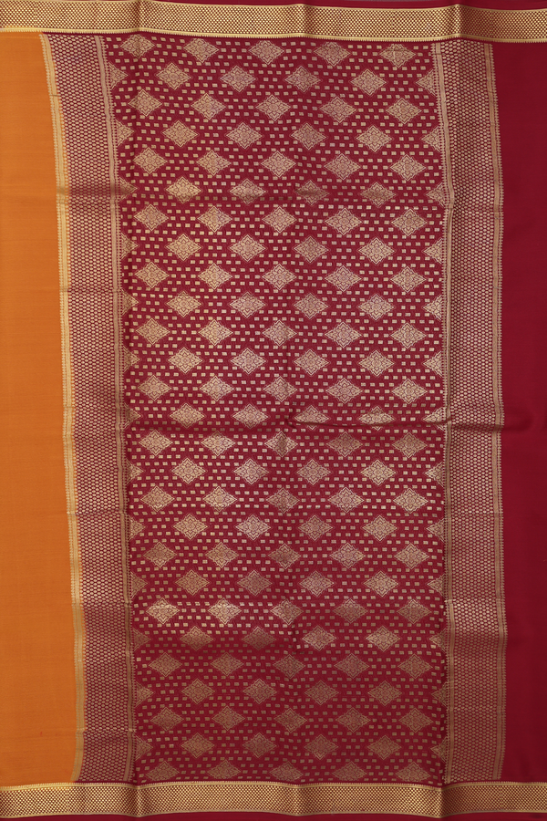 Mysore Silk Saree In Ochre Orange With Contrast Border