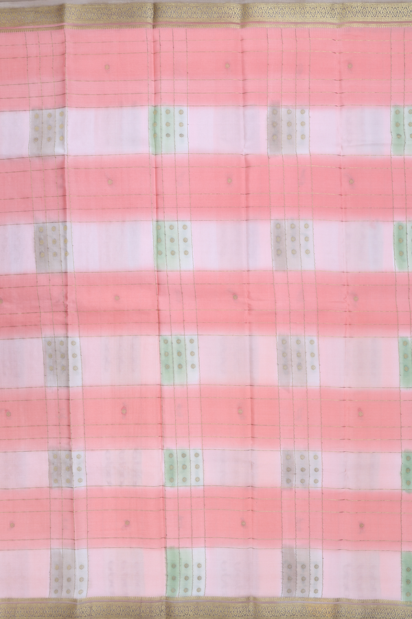 Mysore Silk Saree In Pink And Green With Stripes Design