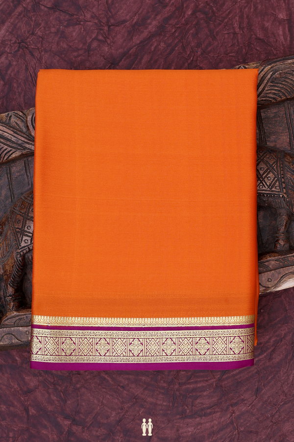 Mysore Silk Saree In Orange With Contrast Border