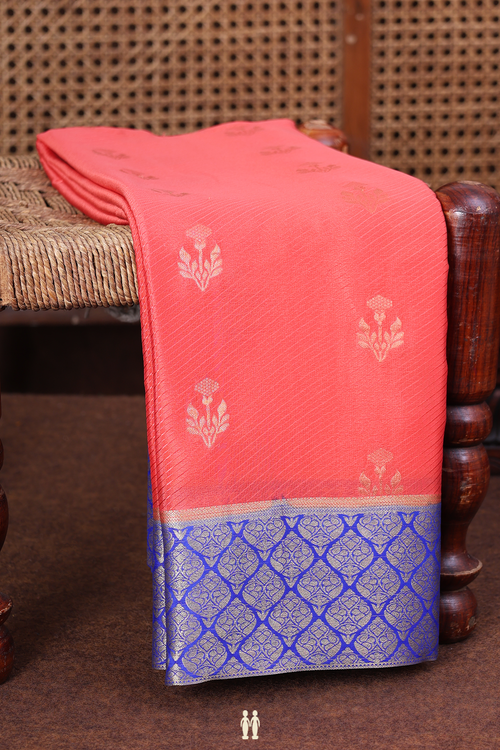 Mysore Silk Saree In Orange With Floral Buttas