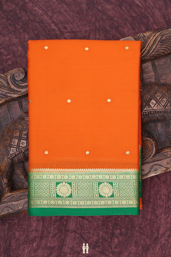 Mysore Silk Saree In Orange With Floral Buttis