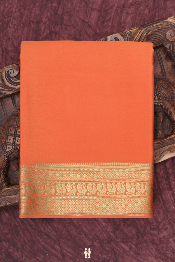 Mysore Silk Saree In Orange With Peacock Border