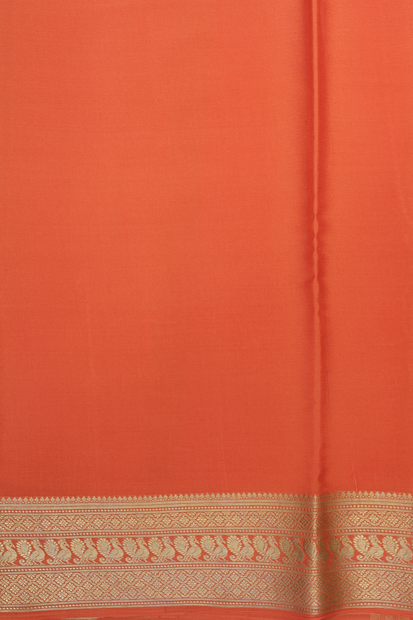 Mysore Silk Saree In Orange With Peacock Border