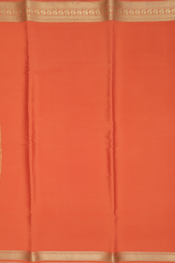Mysore Silk Saree In Orange With Peacock Border