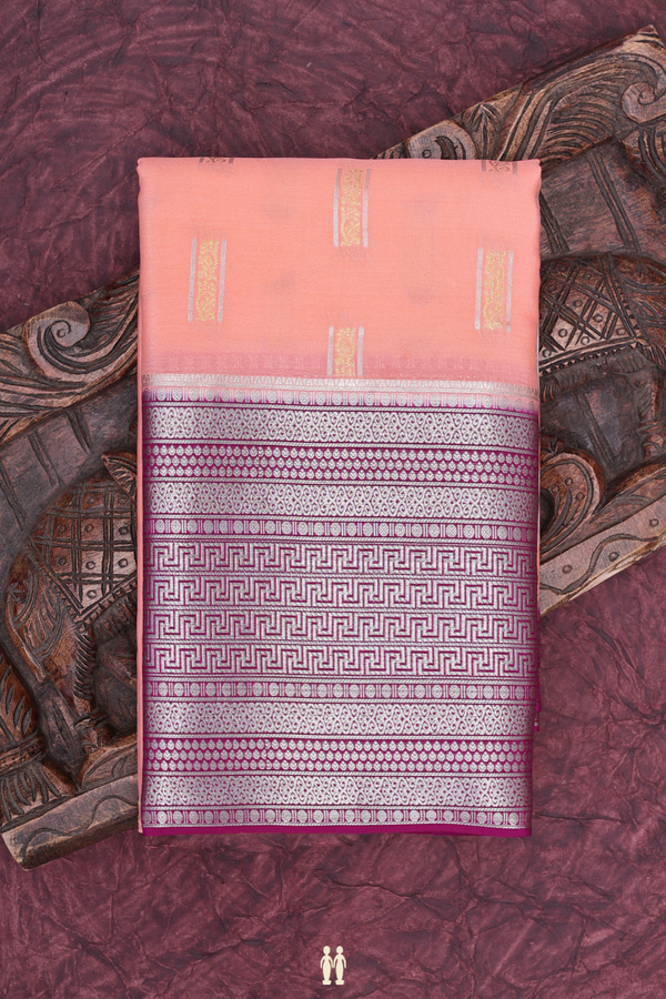 Mysore Silk Saree In Orange With Zari Buttas