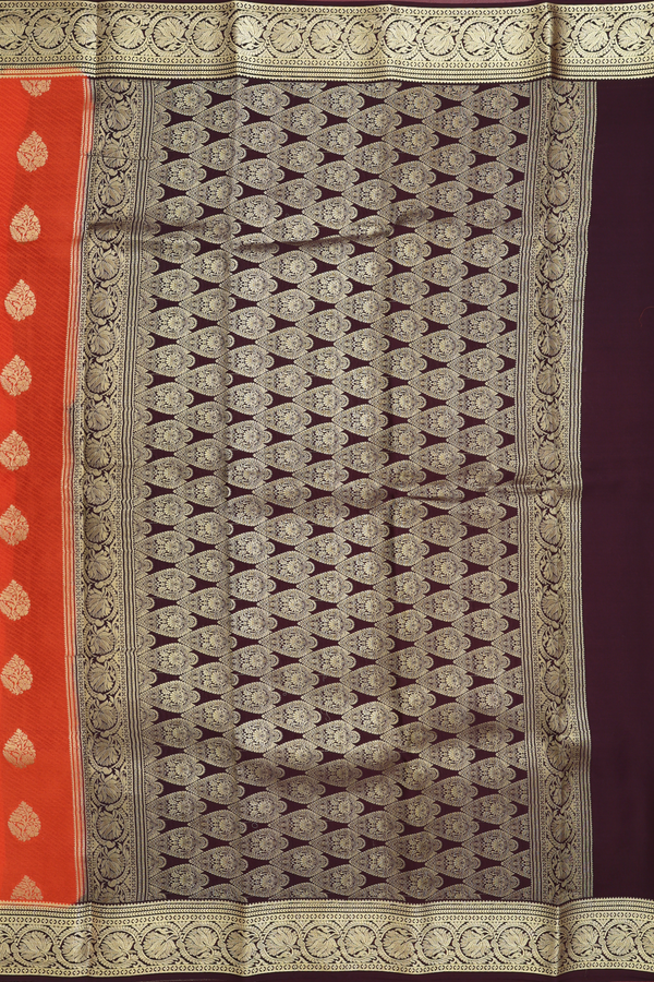 Mysore Silk Saree In Orange With Zari Buttas