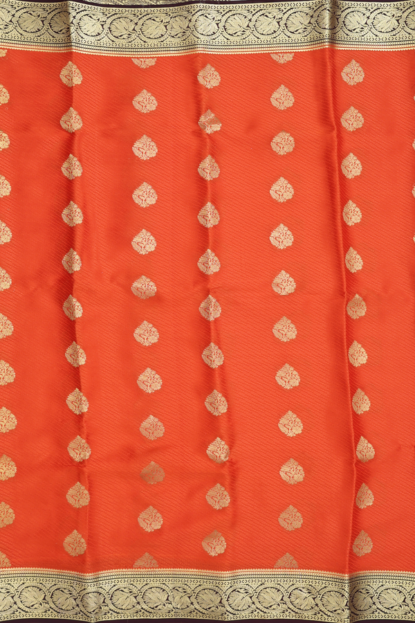 Mysore Silk Saree In Orange With Zari Buttas