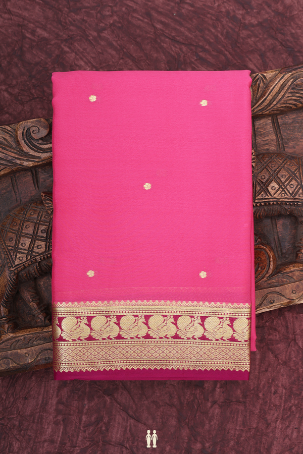 Mysore Silk Saree In Orchid Pink With Floral Buttis