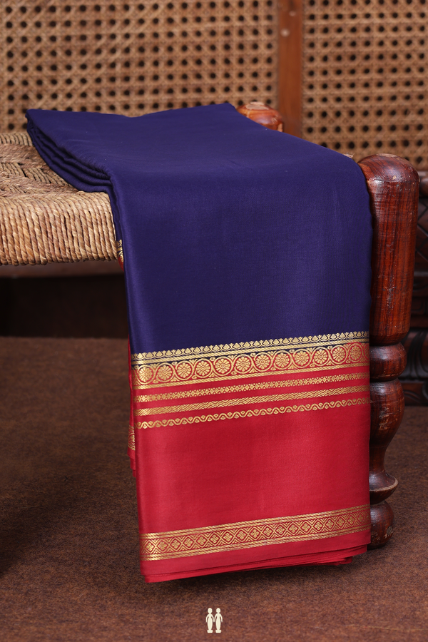 Mysore Silk Saree In Oxford Blue With Contrast Border