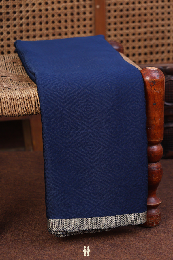 Mysore Silk Saree In Oxford Blue With Diamond Design