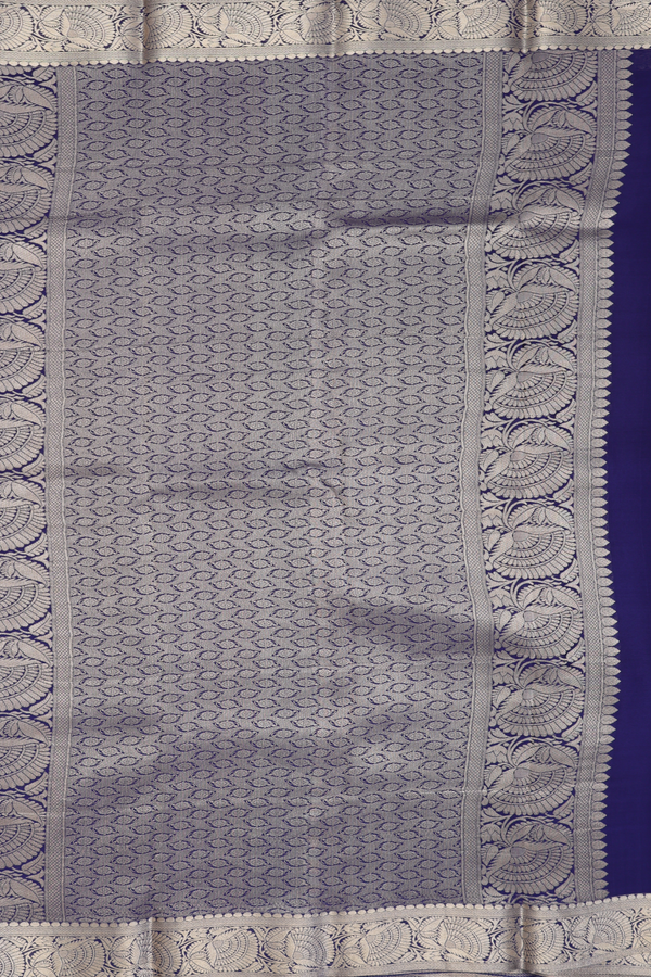Mysore Silk Saree In Oxford Blue With Floral Design