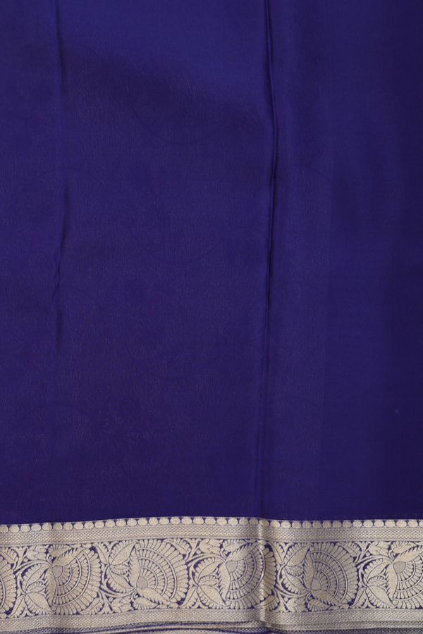 Mysore Silk Saree In Oxford Blue With Floral Design