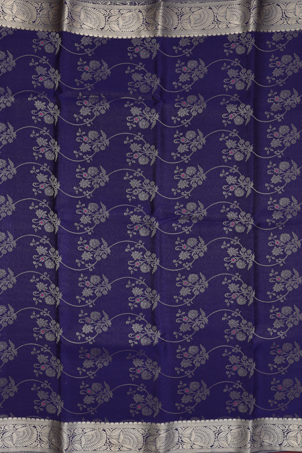 Mysore Silk Saree In Oxford Blue With Floral Design