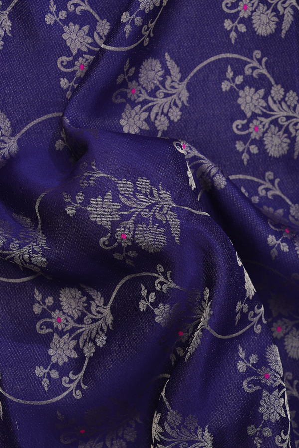Mysore Silk Saree In Oxford Blue With Floral Design