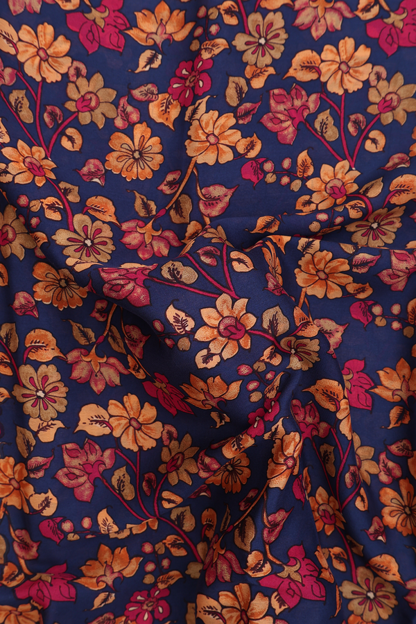 Mysore Silk Saree In Oxford Blue With Floral Printed Design