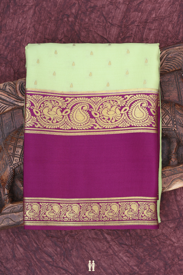 Mysore Silk Saree In Pale Green With Thilagam Buttis
