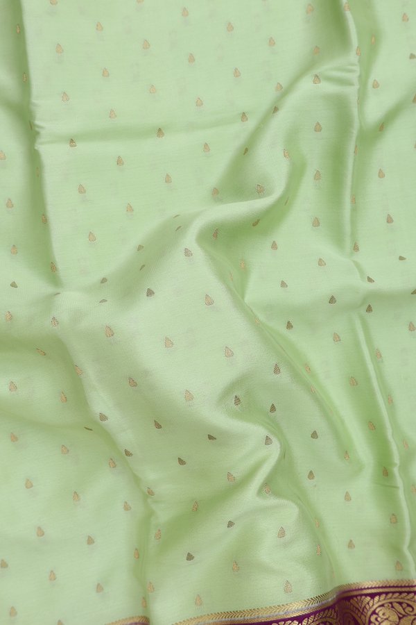 Mysore Silk Saree In Pale Green With Thilagam Buttis