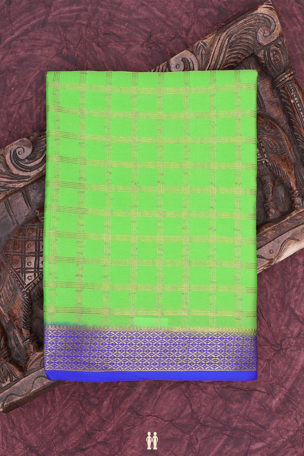 Mysore Silk Saree In Parrot Green With Checks Design