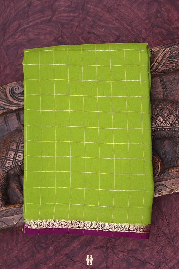 Mysore Silk Saree In Parrot Green With Checks Design