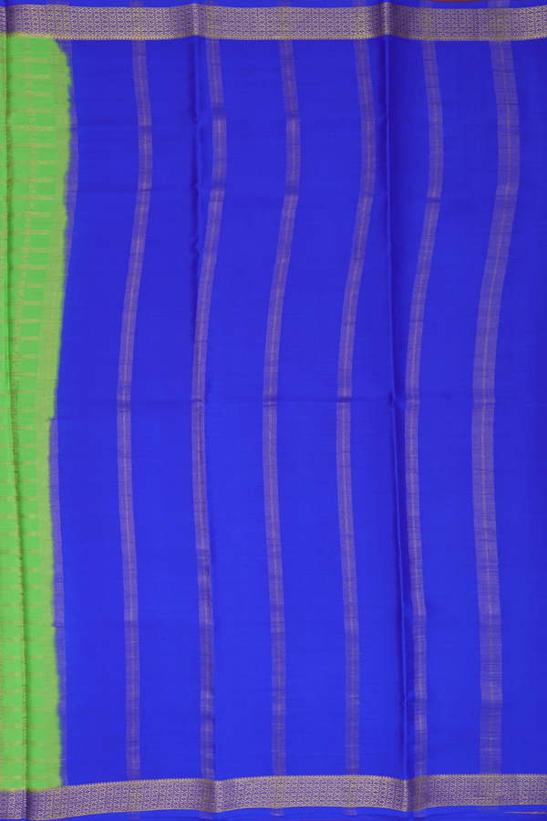 Mysore Silk Saree In Parrot Green With Checks Design