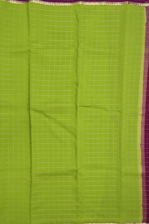 Mysore Silk Saree In Parrot Green With Checks Design