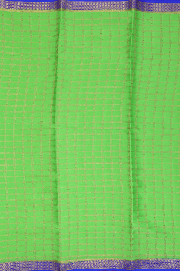 Mysore Silk Saree In Parrot Green With Checks Design