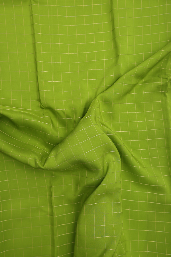 Mysore Silk Saree In Parrot Green With Checks Design