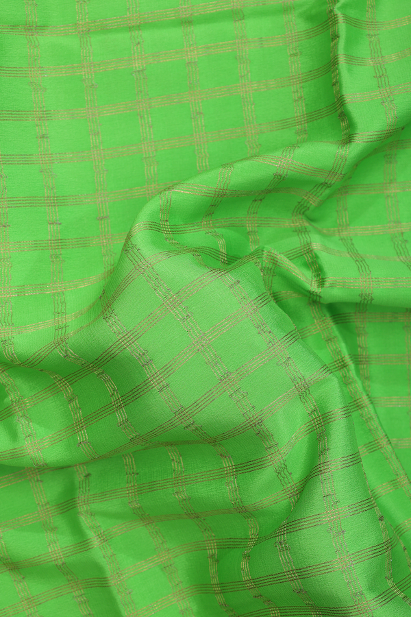 Mysore Silk Saree In Parrot Green With Checks Design