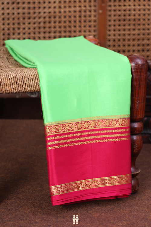 Mysore Silk Saree In Parrot Green With Contrast Border