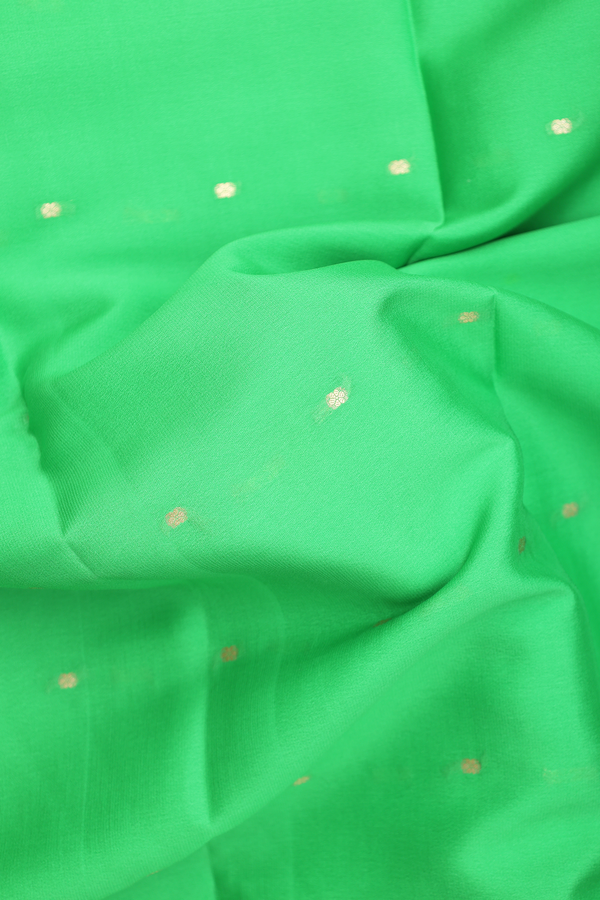 Mysore Silk Saree In Parrot Green With Zari Buttis