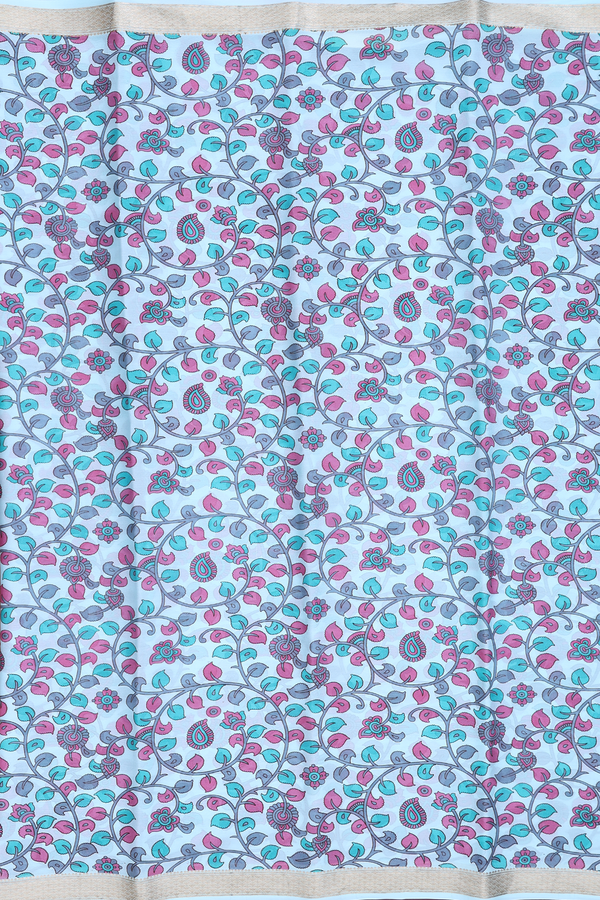 Mysore Silk Saree In Pastel Blue With Leaf Design