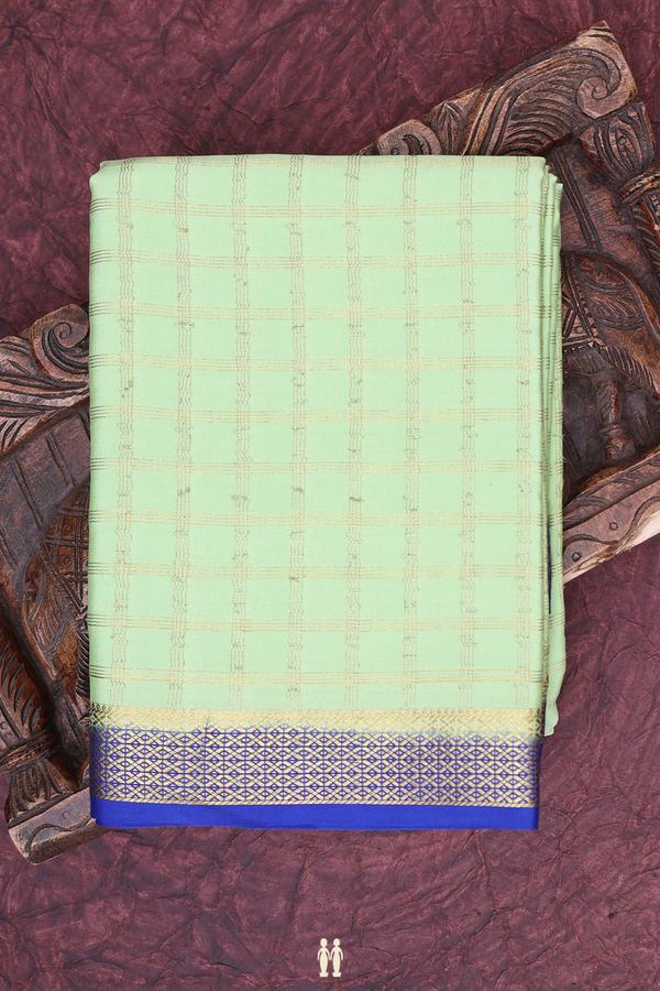 Mysore Silk Saree In Pastel Green With Checks Design