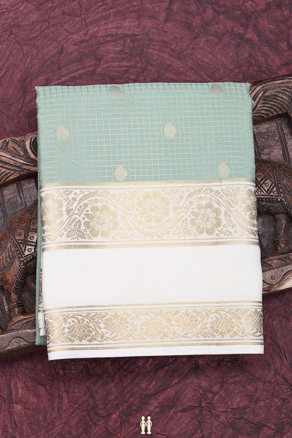 Mysore Silk Saree In Sage Green With Checks Design