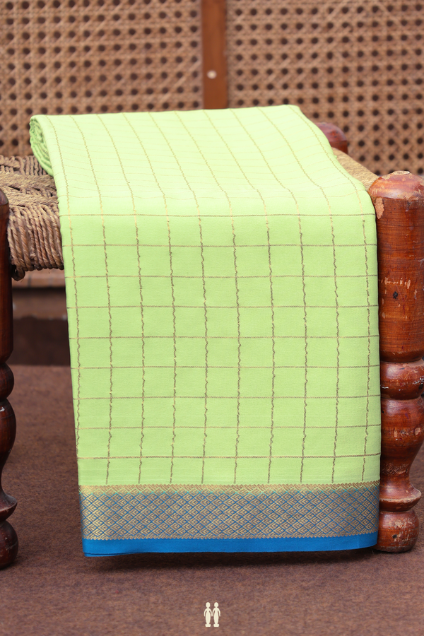 Mysore Silk Saree In Pastel Green With Checks Design