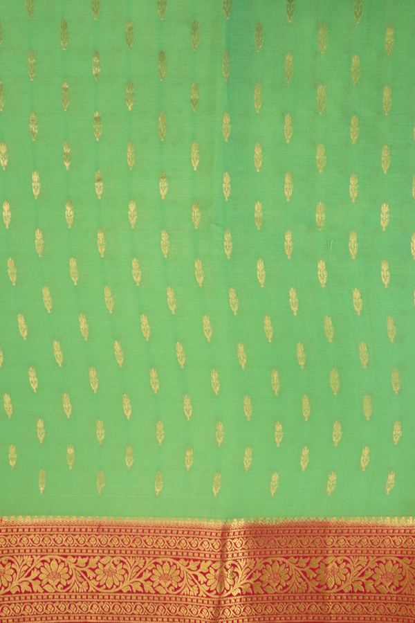 Mysore Silk Saree In Pastel Green With Floral Buttas