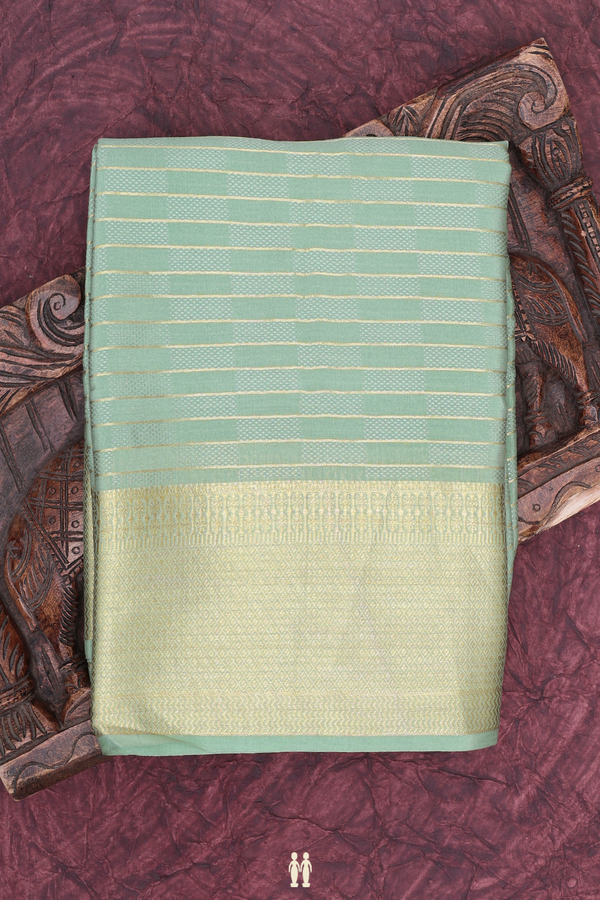 Mysore Silk Saree In Pastel Green With Stripes Design