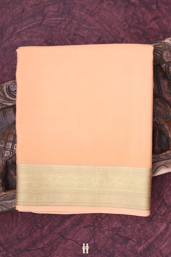 Mysore Silk Saree In Pastel Orange With Zari Border