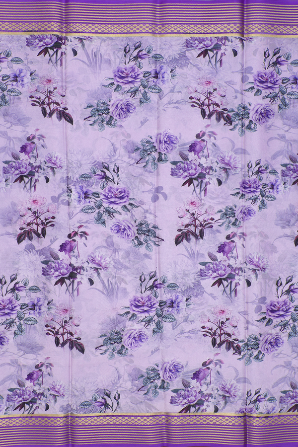 Mysore Silk Saree In Pastel Purple With Floral Design