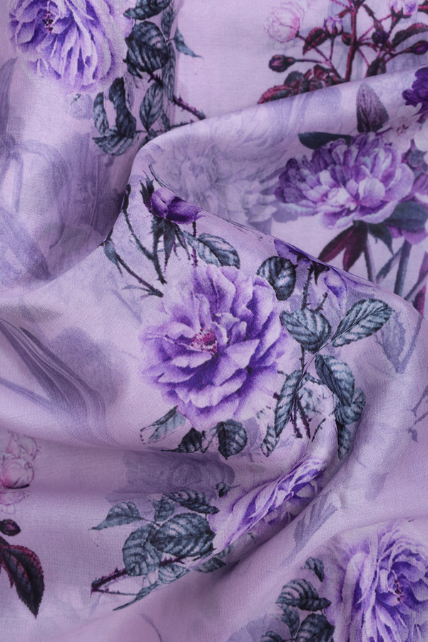 Mysore Silk Saree In Pastel Purple With Floral Design
