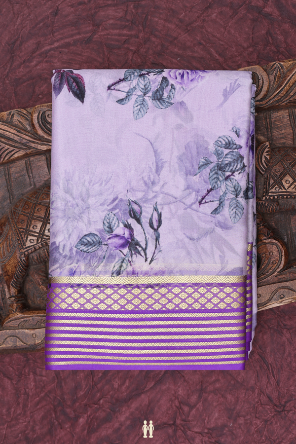Mysore Silk Saree In Pastel Purple With Floral Design