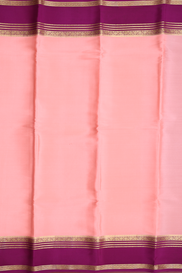 Mysore Silk Saree In Peach Pink With Contrast Border