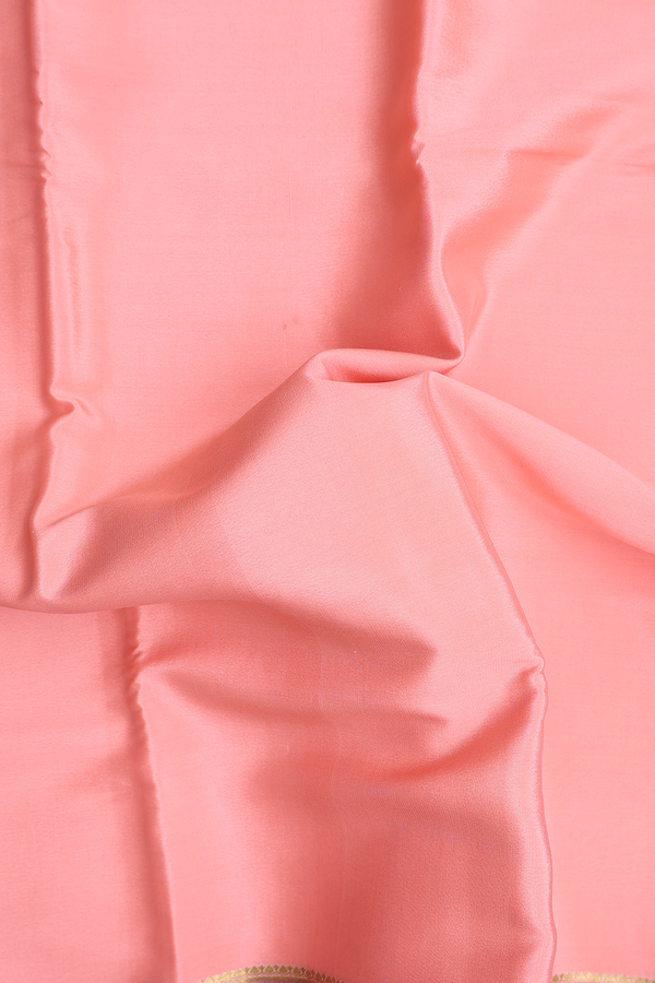 Mysore Silk Saree In Peach Pink With Contrast Border