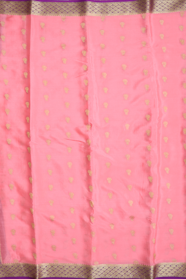 Mysore Silk Saree In Peach Pink With Zari Buttas