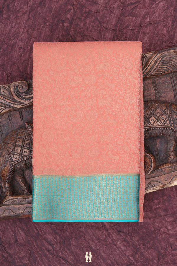 Mysore Silk Saree In Peach With Floral Design