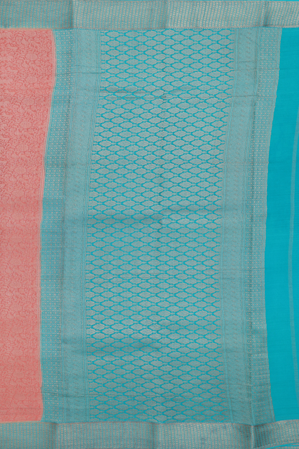 Mysore Silk Saree In Peach With Floral Design
