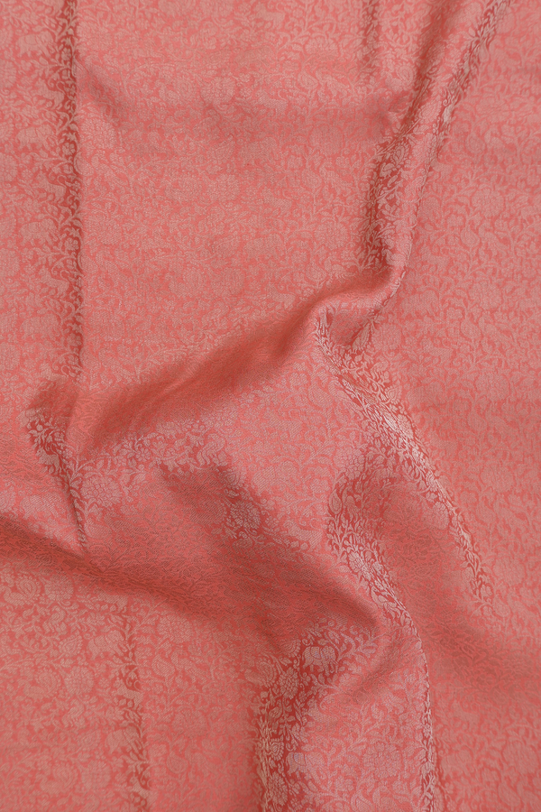 Mysore Silk Saree In Peach With Floral Design