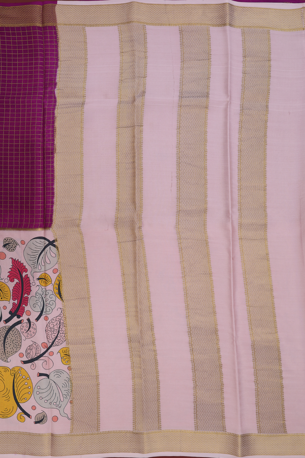 Mysore Silk Saree In Pink And Purple With Half And Half Design