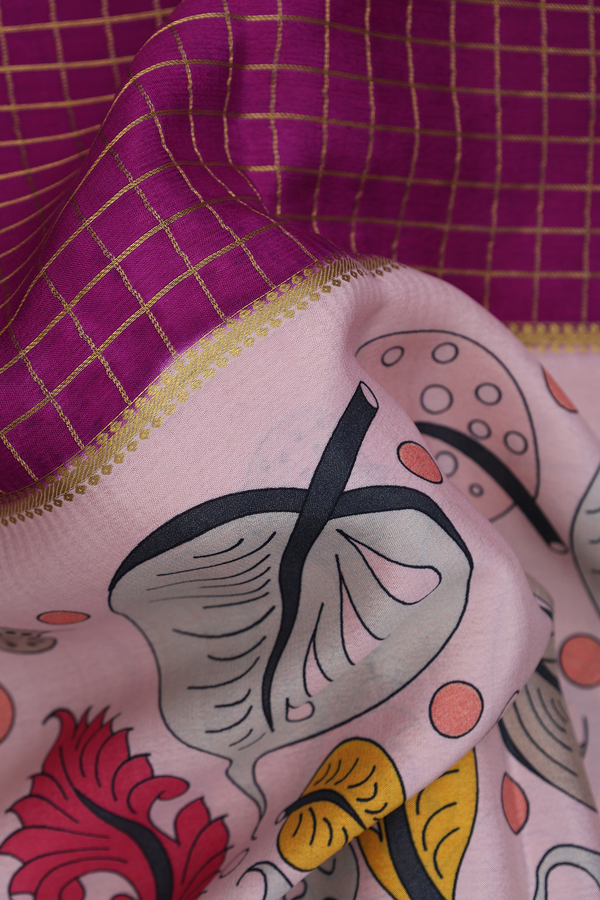 Mysore Silk Saree In Pink And Purple With Half And Half Design